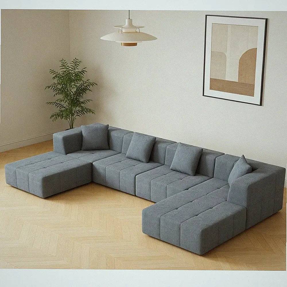 6-Seater Modular Reclining Sofa, Memory Foam, Pillow Back, Grey - No Assembly