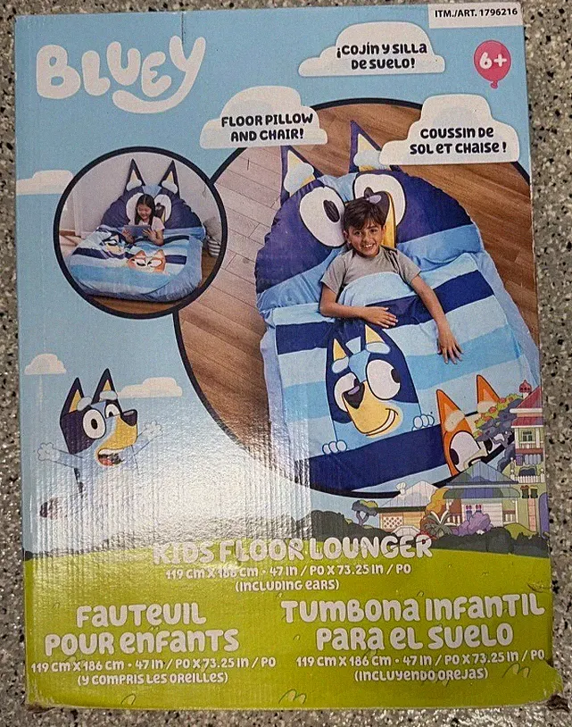 🦴 Bluey Kids Oversized Floor Lounger & Nap Mat – 47" x 69" – Memory Foam Pillow