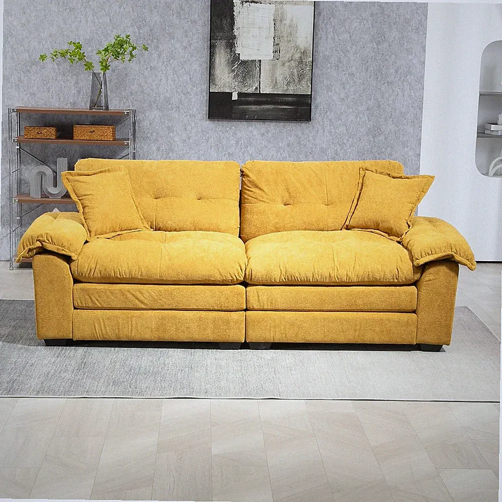 Chenille 84" Comfy Loveseat Sofa with Memory Foam & Pillows - Yellow