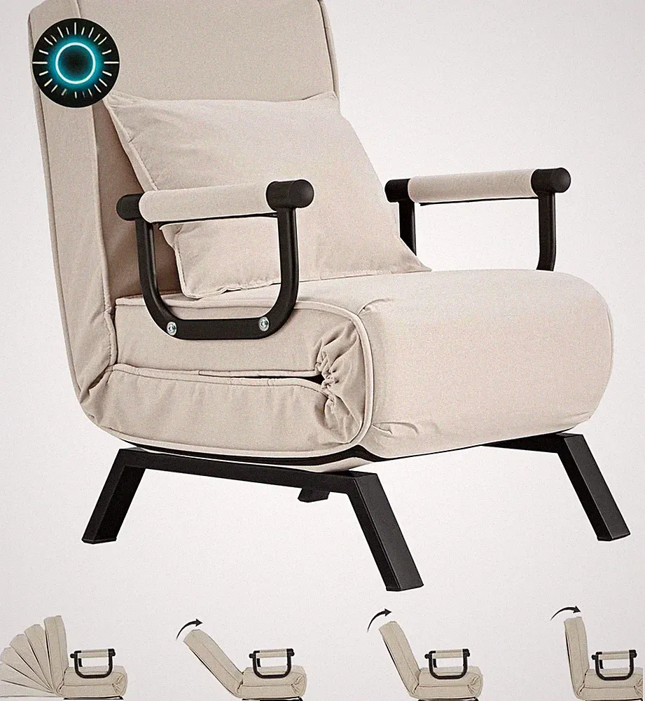 Convertible Bed Sleeper Chair Tri-Fold Upholstered Armchair Sleeper with Pillow