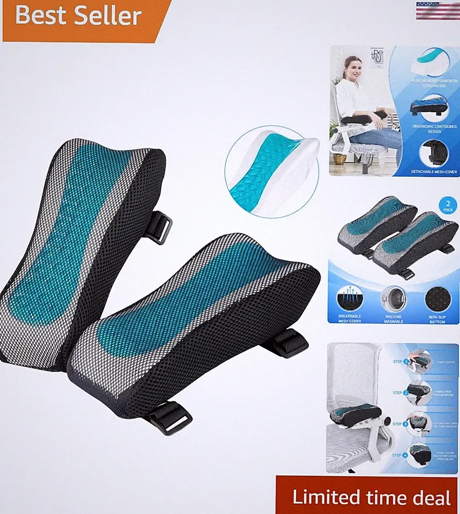 Ergonomic Memory Foam Armrest Pads - Cooling Gel Elbow Support Cushion Set of 2