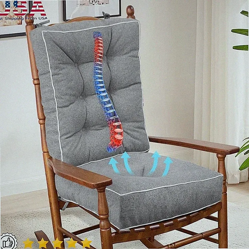 Ergonomic Rocking Chair Cushions Thick Memory Foam Anti-Slip Design Durable Ties
