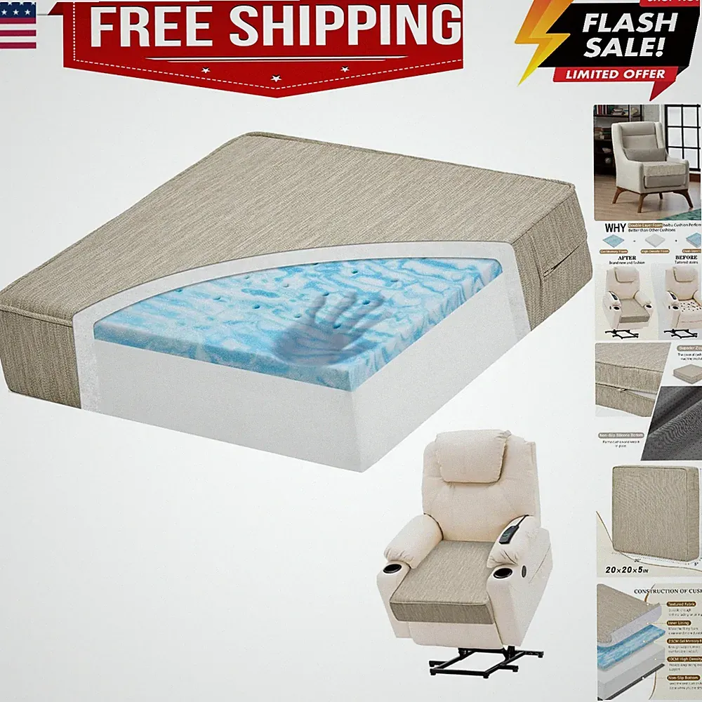 Extra Large Dual-Layer Gel Memory Foam Recliner Cushions for Elderly, 20x20x5...
