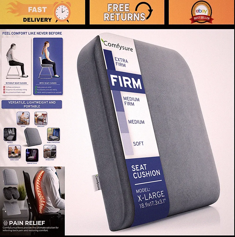 Extra Large Firm Memory Foam Seat Cushion - Chair Pad for Office, Recliner, Whee