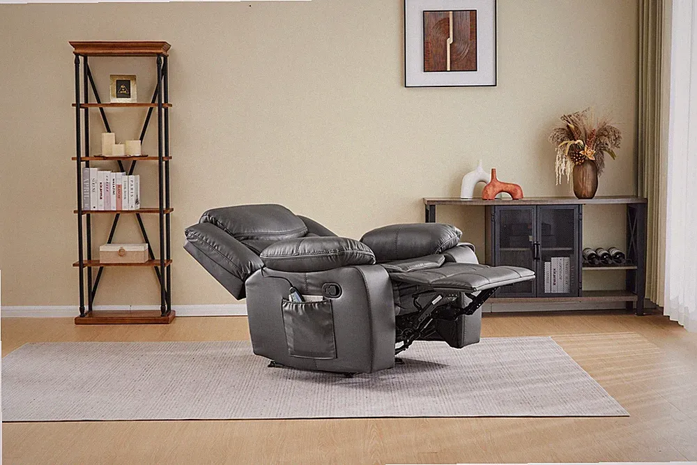 Grey Faux Leather Recliner Chair with Vibration and Heating