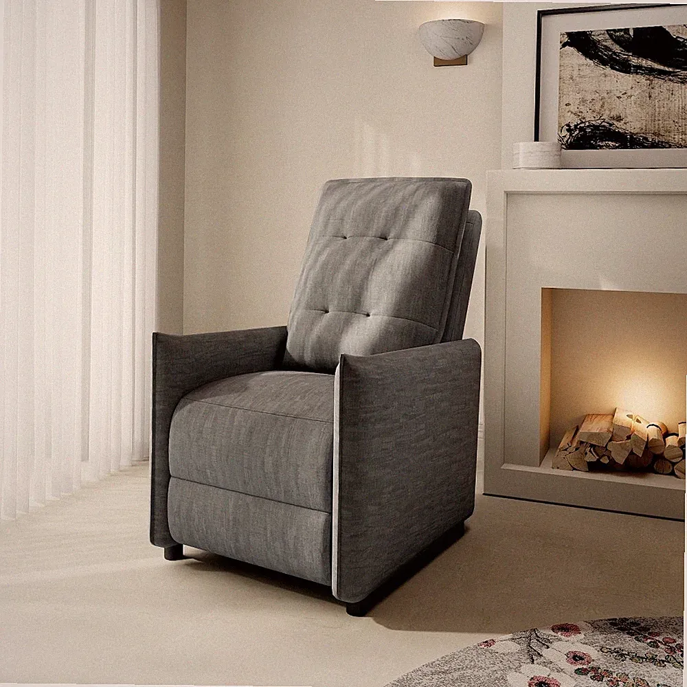 Manual Push Back Recliner Chair Gray Adjustable Footrest Metal Frame Foam