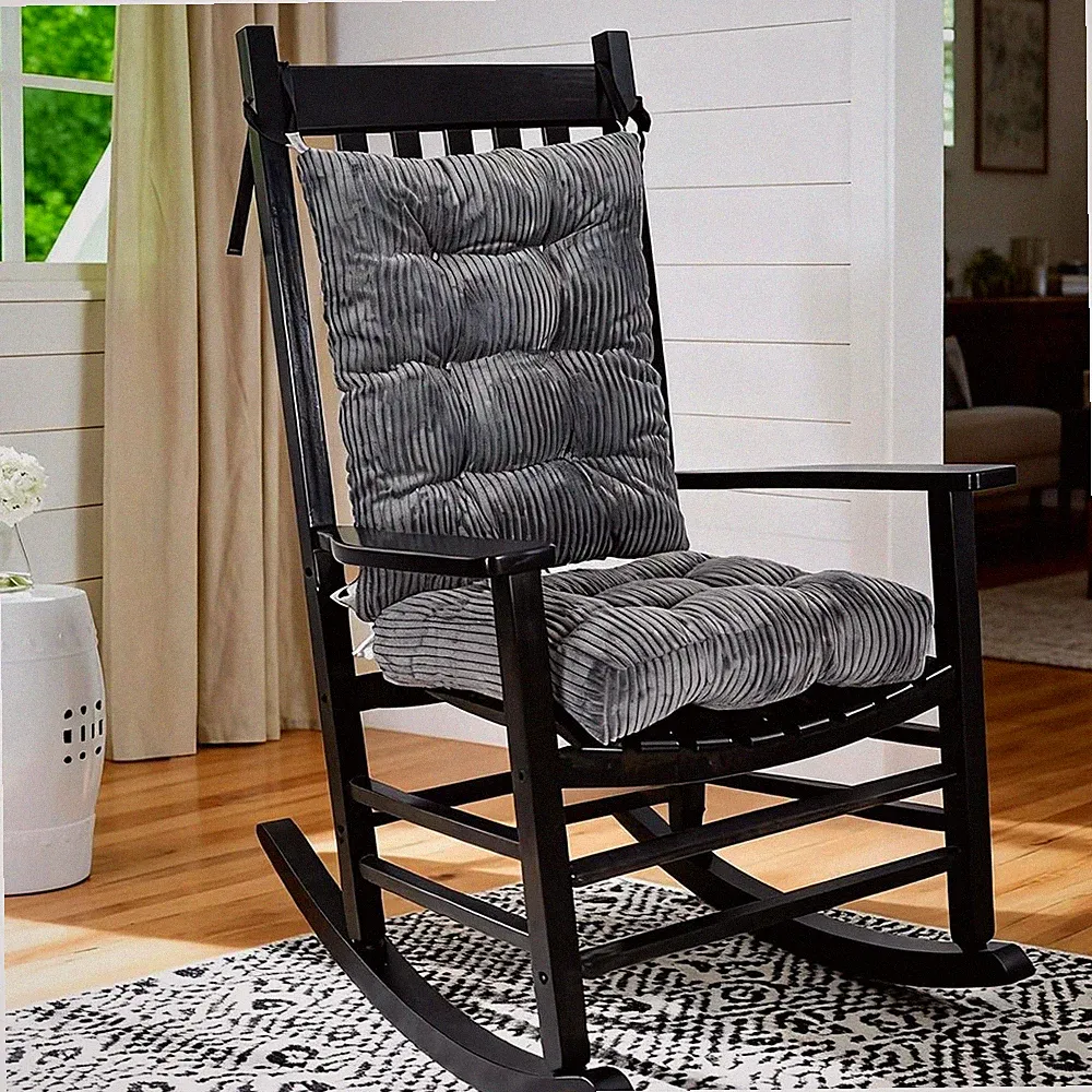 Memory Foam Rocking Chair Cushion Set Adjustable Ties Corduroy Seat Pad