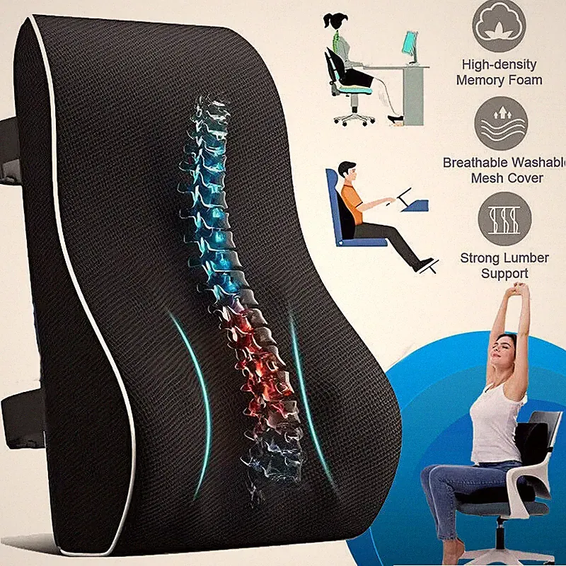Memory Foam Seat Back Pain Support Booster Cushion Chair Car Pillow Lumbar Lower