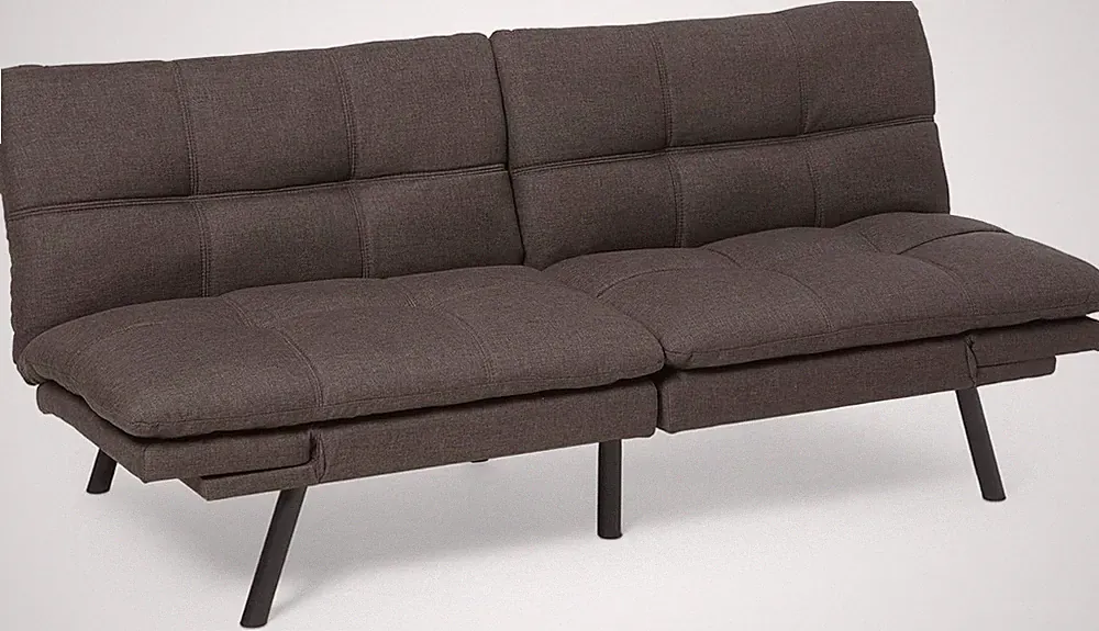Modern Convertible Futon Sofa Bed - Compact Dark Grey Memory Foam Loveseat