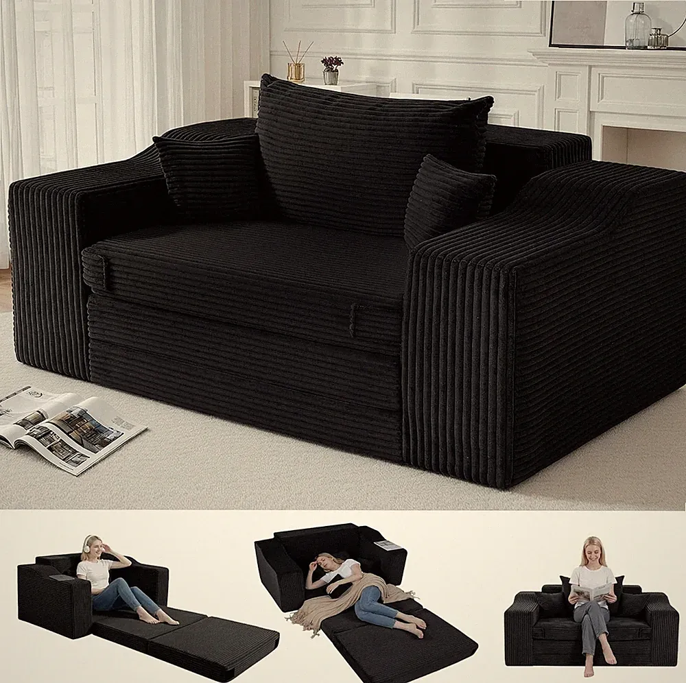 New Listing 50" Folding Sofa Bed, 2 in 1 Convertible Sleeper Sofa with Pillow, Comfy Corduro