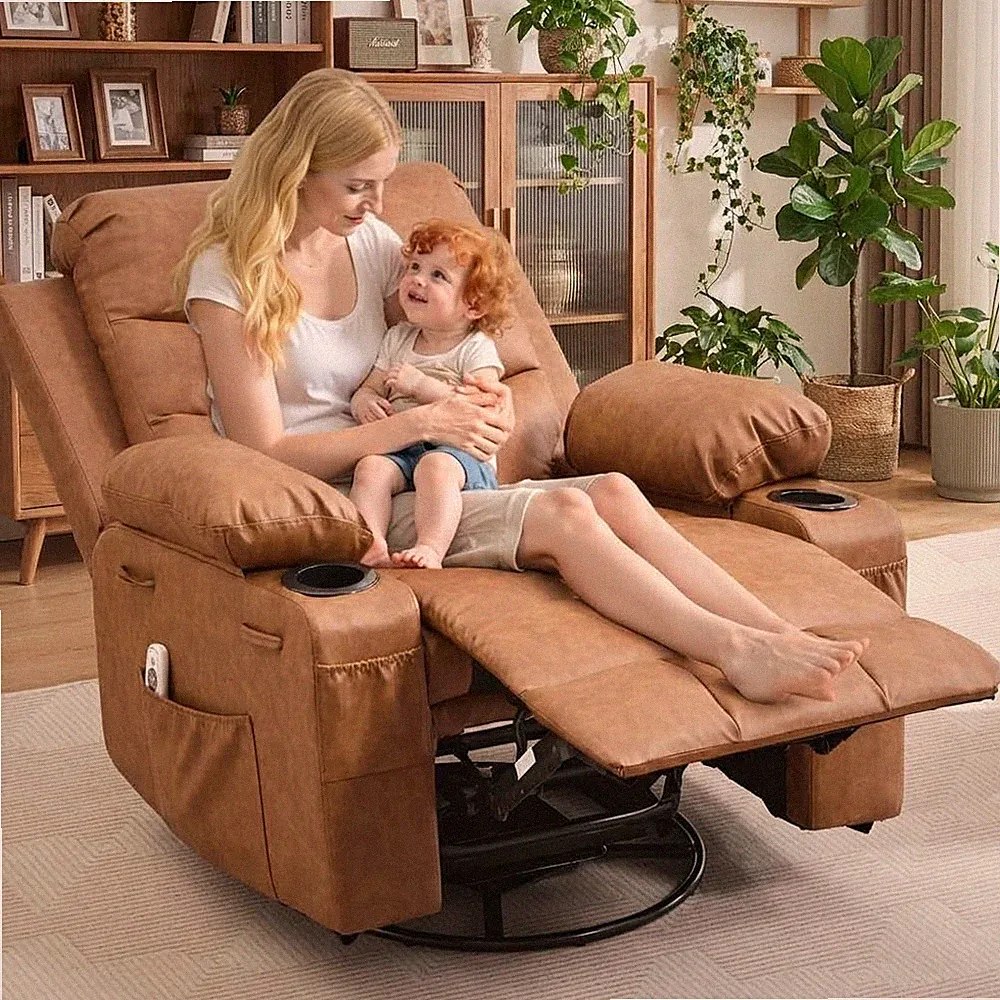 Oversized Swivel Rocker Recliner Chair with Massage & Heat, 360° Glider with...