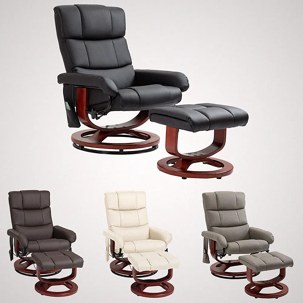 Recliner Chair Massage with Ottoman Swivel Wood Base Remote and Side Pocket