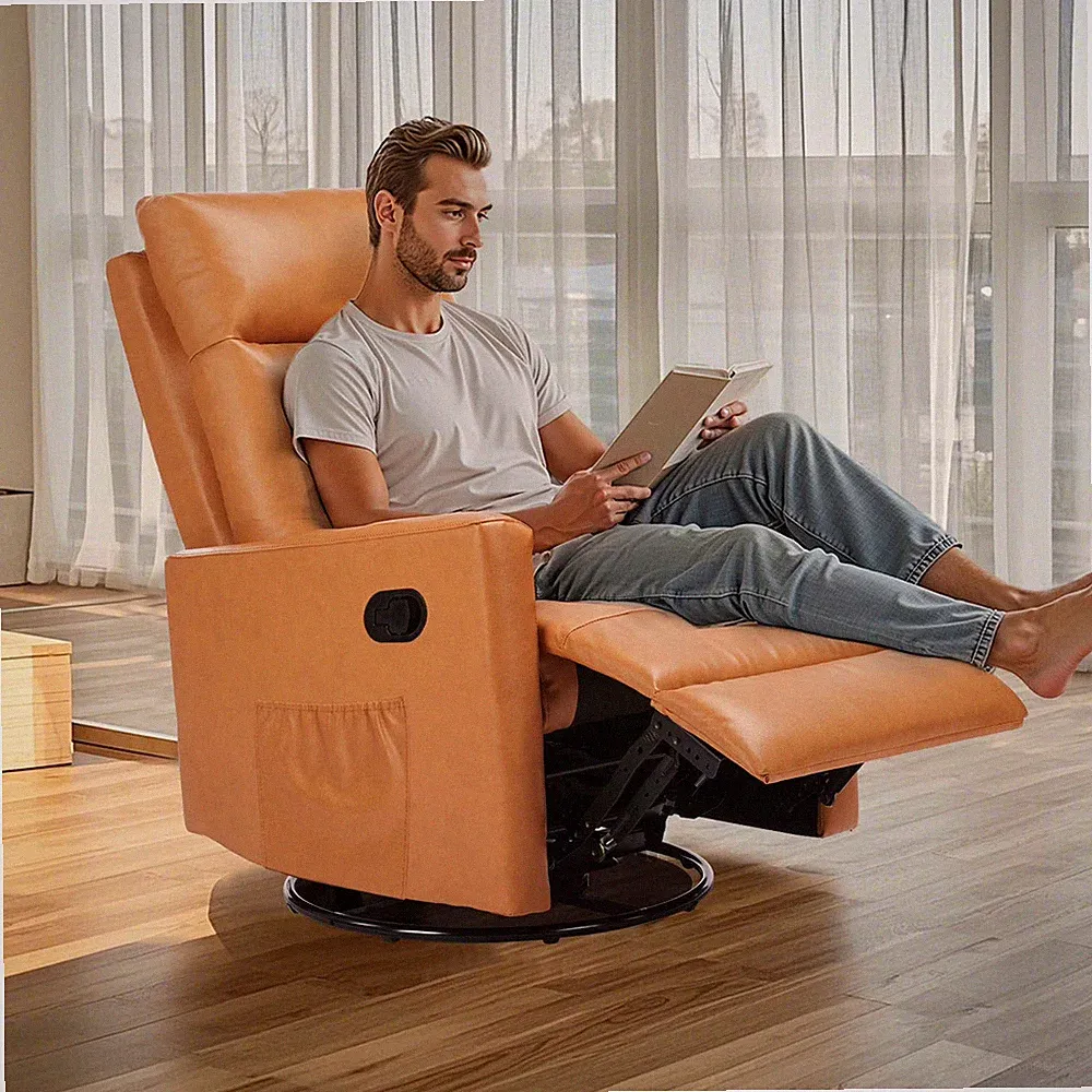 Recliner Message Chair with Footrest,Swivel Rocking Glider,Upholstered Deep Seat