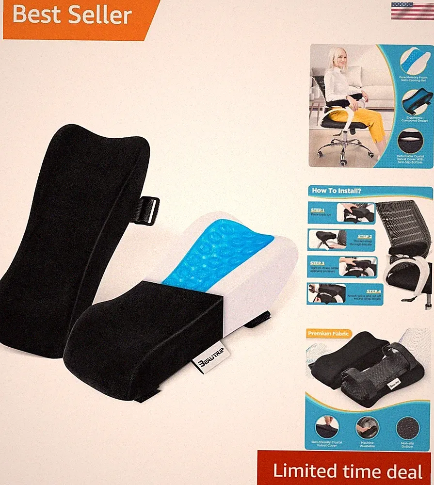 Set of 2 Ergonomic Memory Foam Armrest Pads with Cooling Gel for Ultimate Com...
