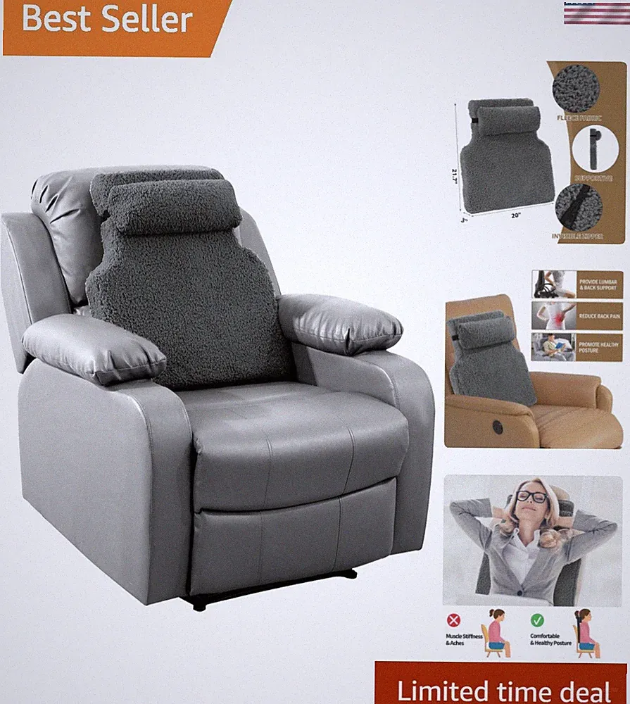 Sherpa Fleece Lumbar Support Pillow with Headrest for Recliner,Memory Foam Re...