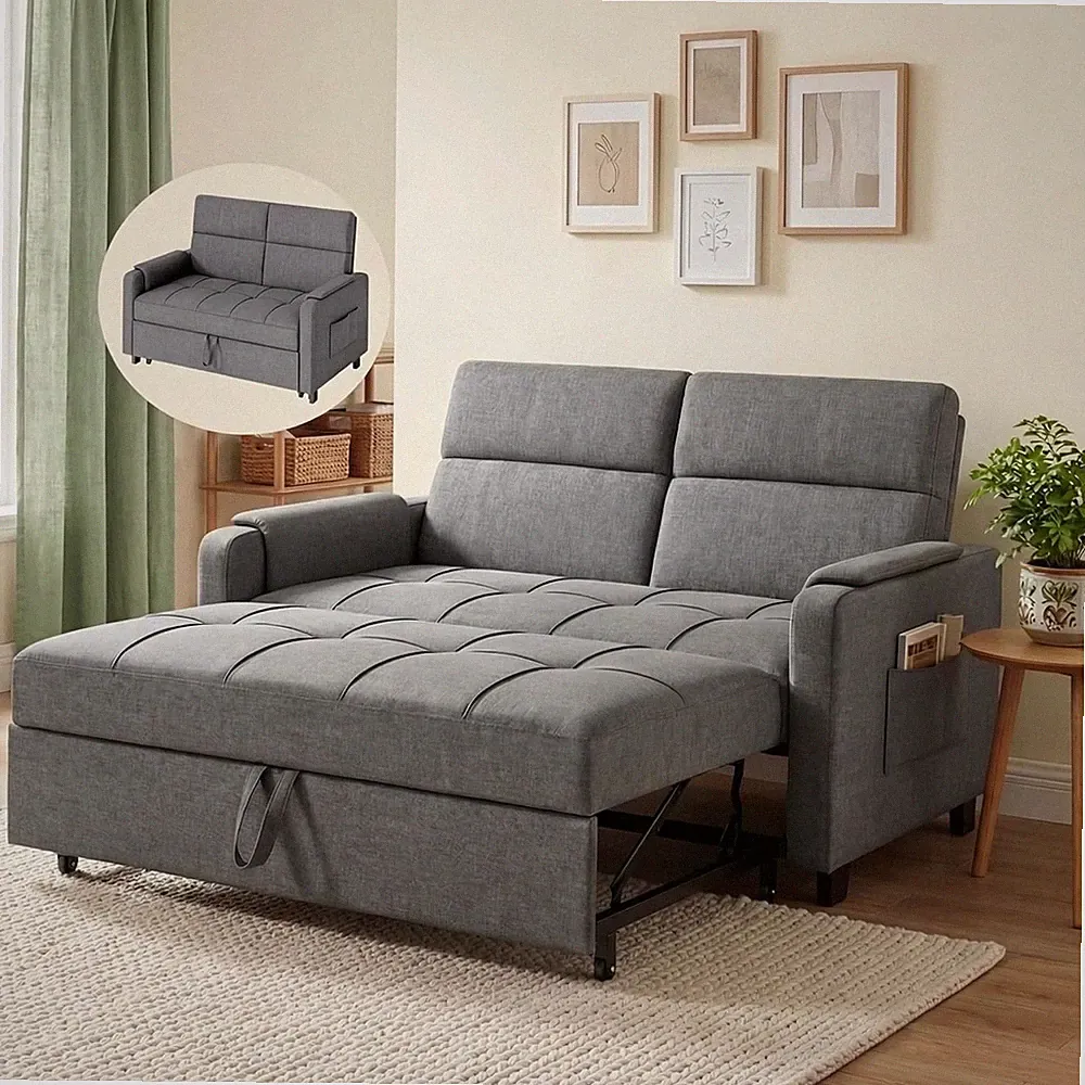 Sofa Cama Convertible Tipo Futon Reclinable Para Cuarto Gris Adultos En Oferta