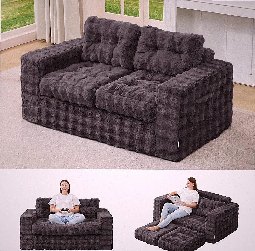 Sofa Couch Loveseat Sofa with Bubble Fabric 2-Seater Sofa for Small Spaces Comfo