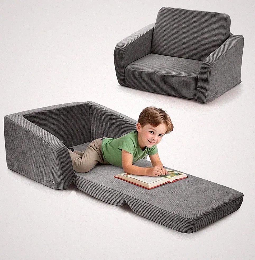 ZICOTO Comfy Gray Kids Chair For Toddlers 2-1 Lounger w/Memory Foam New In Box